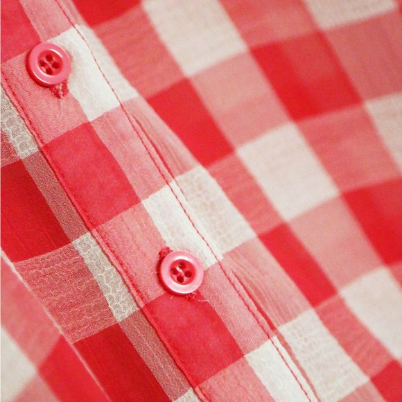 Free People Red Gingham Plaid Semi Sheer Flowy Button Front Shirt Size S Airy - Picture 15 of 15